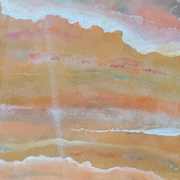 Original Artwork Clouds Canvas Painting Pink Peach Blue 16 x 20 Acrylic - Picture 13 of 16